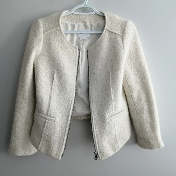 Club Monaco Sherpa Wool Blend Cream Zip Up Blazer Size 4 - Picture 3 of 16